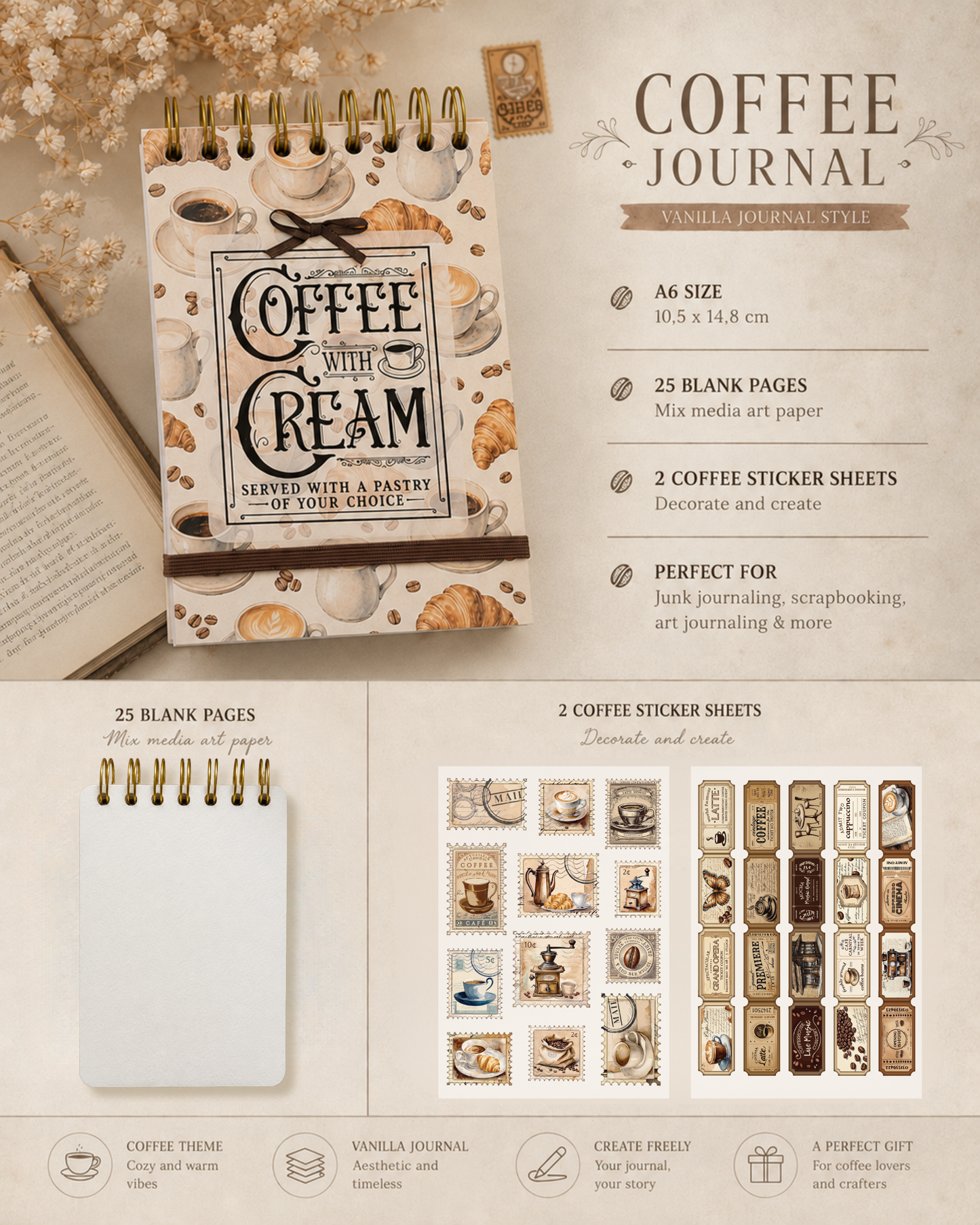 Coffe & Cream A6 Journal